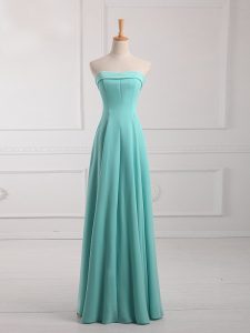 Aqua Blue Dama Dress for Quinceanera Prom and Party with Ruching Strapless Sleeveless Lace Up