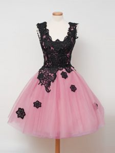 Fine Knee Length Pink Damas Dress Straps Sleeveless Zipper
