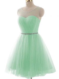 Apple Green Scoop Neckline Beading and Ruching Prom Dress Sleeveless Lace Up