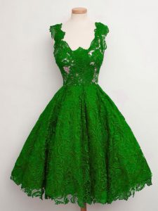 Knee Length Green Quinceanera Court of Honor Dress Lace Sleeveless Lace