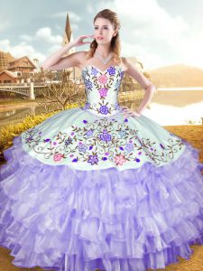 Lavender Lace Up Sweetheart Embroidery and Ruffled Layers Quinceanera Gown Organza and Taffeta Sleeveless
