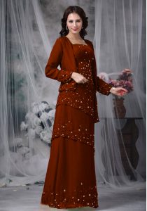 Floor Length Zipper Mother Of The Bride Dress Brown for Prom and Party with Beading