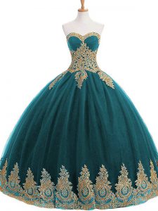 Great Ball Gowns Sweet 16 Dress Teal Sweetheart Tulle Sleeveless Floor Length Lace Up