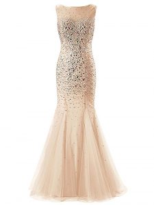 Wonderful Floor Length Champagne Prom Party Dress Scoop Sleeveless Zipper