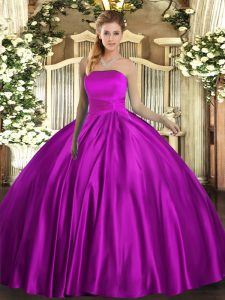 Strapless Sleeveless Lace Up Sweet 16 Dresses Fuchsia Satin