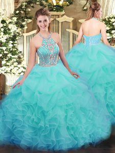 Hot Selling Sleeveless Lace Up Floor Length Ruffles Quinceanera Gowns