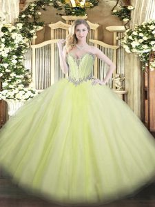 Fantastic Sleeveless Tulle Floor Length Lace Up Sweet 16 Quinceanera Dress in Yellow Green with Beading
