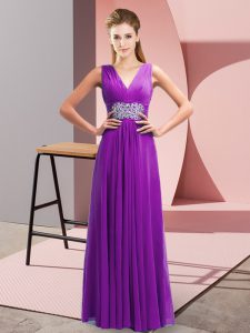 Floor Length Empire Sleeveless Purple Prom Gown Side Zipper