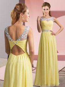 Artistic Floor Length Yellow Prom Gown Scoop Sleeveless Clasp Handle
