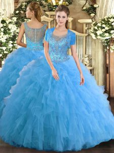 Sleeveless Clasp Handle Floor Length Beading and Ruffled Layers Quinceanera Gowns