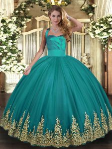 Halter Top Sleeveless Lace Up Sweet 16 Dress Turquoise Tulle