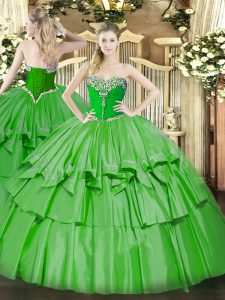 High Quality Green Quinceanera Dress Military Ball and Sweet 16 and Quinceanera with Beading and Ruffled Layers Sweethea