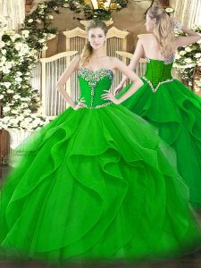 Smart Beading and Ruffles Quince Ball Gowns Green Lace Up Sleeveless Floor Length
