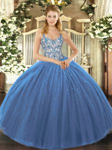 Sleeveless Lace Up Floor Length Appliques Quinceanera Gown