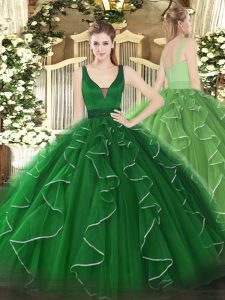 Floor Length Green 15 Quinceanera Dress Straps Sleeveless Zipper
