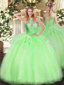 Ball Gowns Beading Quinceanera Dress Lace Up Organza Sleeveless Floor Length