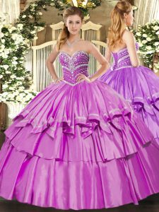 Lilac Lace Up Sweetheart Beading and Ruffled Layers Quinceanera Gowns Organza and Taffeta Sleeveless