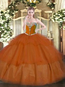 Ball Gowns Vestidos de Quinceanera Rust Red Sweetheart Tulle Sleeveless Floor Length Lace Up