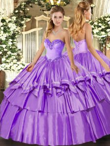 Lavender Quince Ball Gowns Military Ball and Sweet 16 and Quinceanera with Ruffled Layers Sweetheart Sleeveless Lace Up