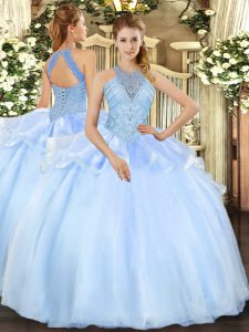 Pretty Organza Sleeveless Floor Length Quinceanera Gowns and Beading