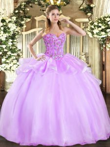 Gorgeous Organza Sweetheart Sleeveless Lace Up Embroidery Quinceanera Gowns in Lilac