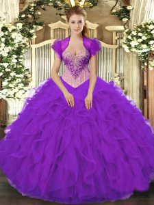 Clearance Purple Sleeveless Beading and Ruffles Floor Length Sweet 16 Dresses