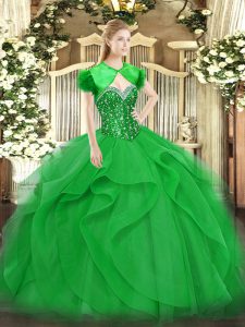 Chic Green Sleeveless Beading and Ruffles Floor Length Sweet 16 Quinceanera Dress