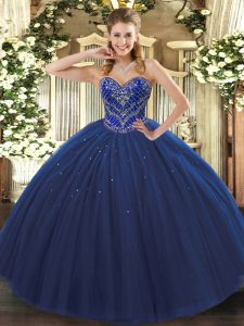Navy Blue Sleeveless Tulle Lace Up Quinceanera Dress for Military Ball and Sweet 16 and Quinceanera