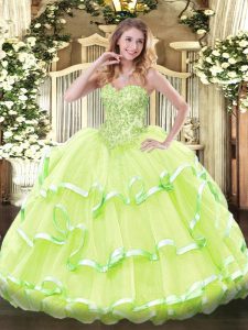 Amazing Ball Gowns Quince Ball Gowns Yellow Green Sweetheart Organza Sleeveless Floor Length Lace Up