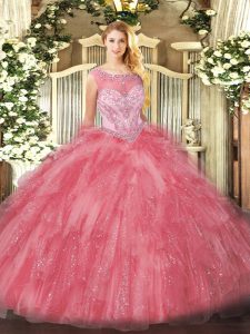 Sweet Organza Sleeveless 15 Quinceanera Dress and Beading and Ruffles