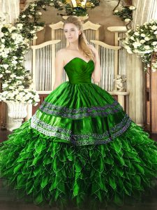 On Sale Sleeveless Zipper Floor Length Embroidery and Ruffles Quinceanera Dresses