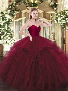 Admirable Wine Red Sweet 16 Quinceanera Dress Military Ball and Sweet 16 and Quinceanera with Ruffles Sweetheart Sleevel