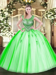 Pretty Ball Gown Prom Dress Sweet 16 and Quinceanera with Beading Scoop Sleeveless Lace Up