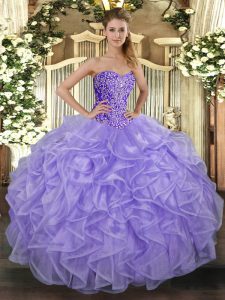Glamorous Ball Gowns Quinceanera Dresses Lavender Sweetheart Tulle Sleeveless Floor Length Lace Up