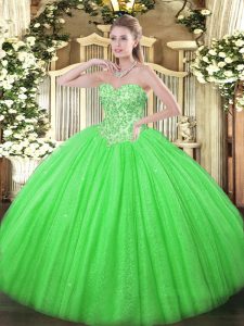 Lovely Sleeveless Lace Up Floor Length Appliques 15th Birthday Dress