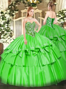 Inexpensive Floor Length Lace Up 15 Quinceanera Dress for Military Ball and Sweet 16 and Quinceanera with Beading and Ru