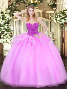 Best Beading Quinceanera Dresses Baby Pink Lace Up Sleeveless Floor Length