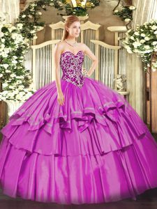 Dynamic Lilac Organza and Taffeta Lace Up Quinceanera Dresses Sleeveless Floor Length Beading and Ruffled Layers