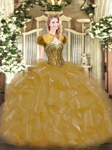 Best Selling Ball Gowns Sweet 16 Quinceanera Dress Gold Sweetheart Organza Sleeveless Floor Length Lace Up