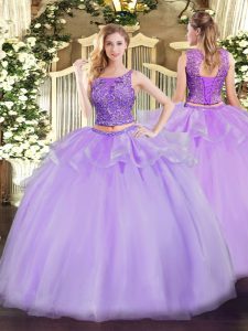 Admirable Lavender Scoop Lace Up Beading Quinceanera Dresses Sleeveless
