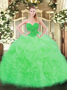 Amazing Apple Green Sleeveless Floor Length Ruffles Lace Up Sweet 16 Quinceanera Dress