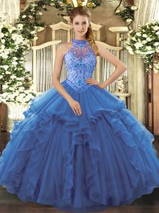 Discount Blue Sleeveless Organza Lace Up Sweet 16 Dress for Sweet 16 and Quinceanera