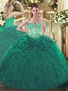 Turquoise Sleeveless Organza Lace Up Quinceanera Gown for Sweet 16 and Quinceanera