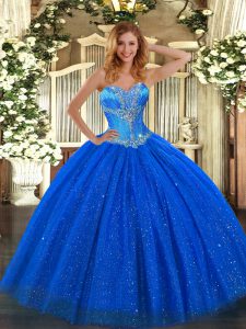 Royal Blue Sweetheart Neckline Beading Ball Gown Prom Dress Sleeveless Lace Up