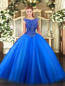 Floor Length Royal Blue Quinceanera Gown Scoop Sleeveless Zipper