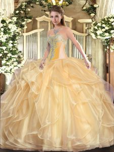Beading and Ruffles Sweet 16 Dress Champagne Lace Up Sleeveless Floor Length