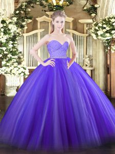 Romantic Lavender Sleeveless Beading and Lace Floor Length Quince Ball Gowns