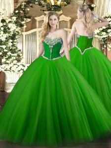 Noble Green Sweetheart Lace Up Beading Quinceanera Dress Sleeveless
