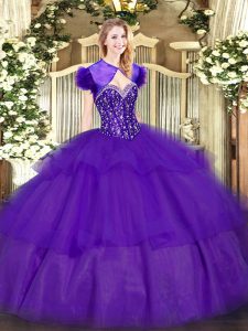 Sweetheart Sleeveless Tulle Sweet 16 Quinceanera Dress Ruffled Layers Lace Up