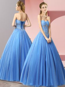 Best Selling Tulle Sweetheart Sleeveless Lace Up Beading Dress for Prom in Baby Blue